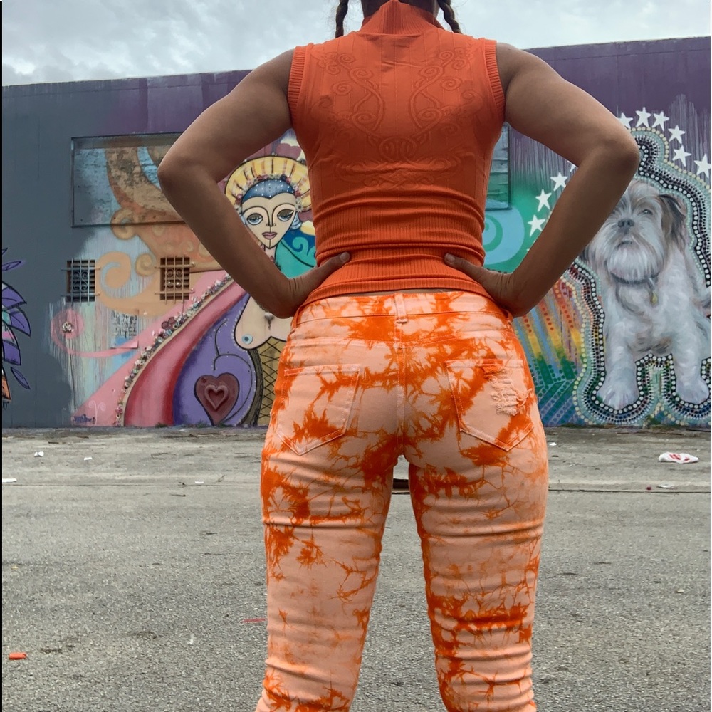 Emperial pants tie dye orange distress skinny jeans cool